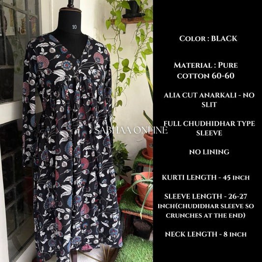 Thej - Black Cotton Alia cut Anarkali