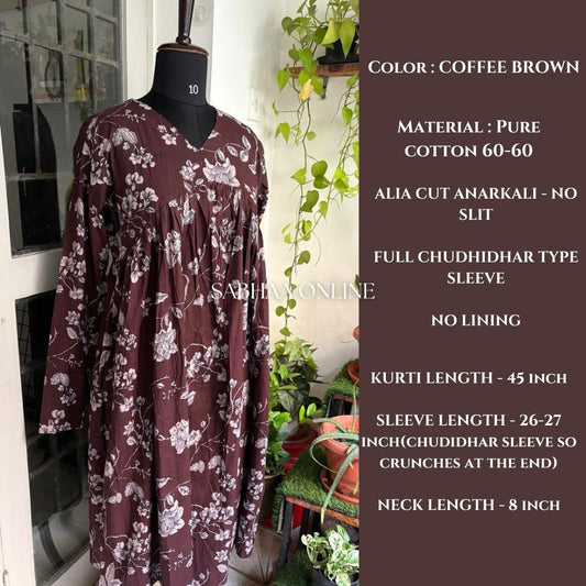Amrita - Brown Cotton Alia cut Anarkali