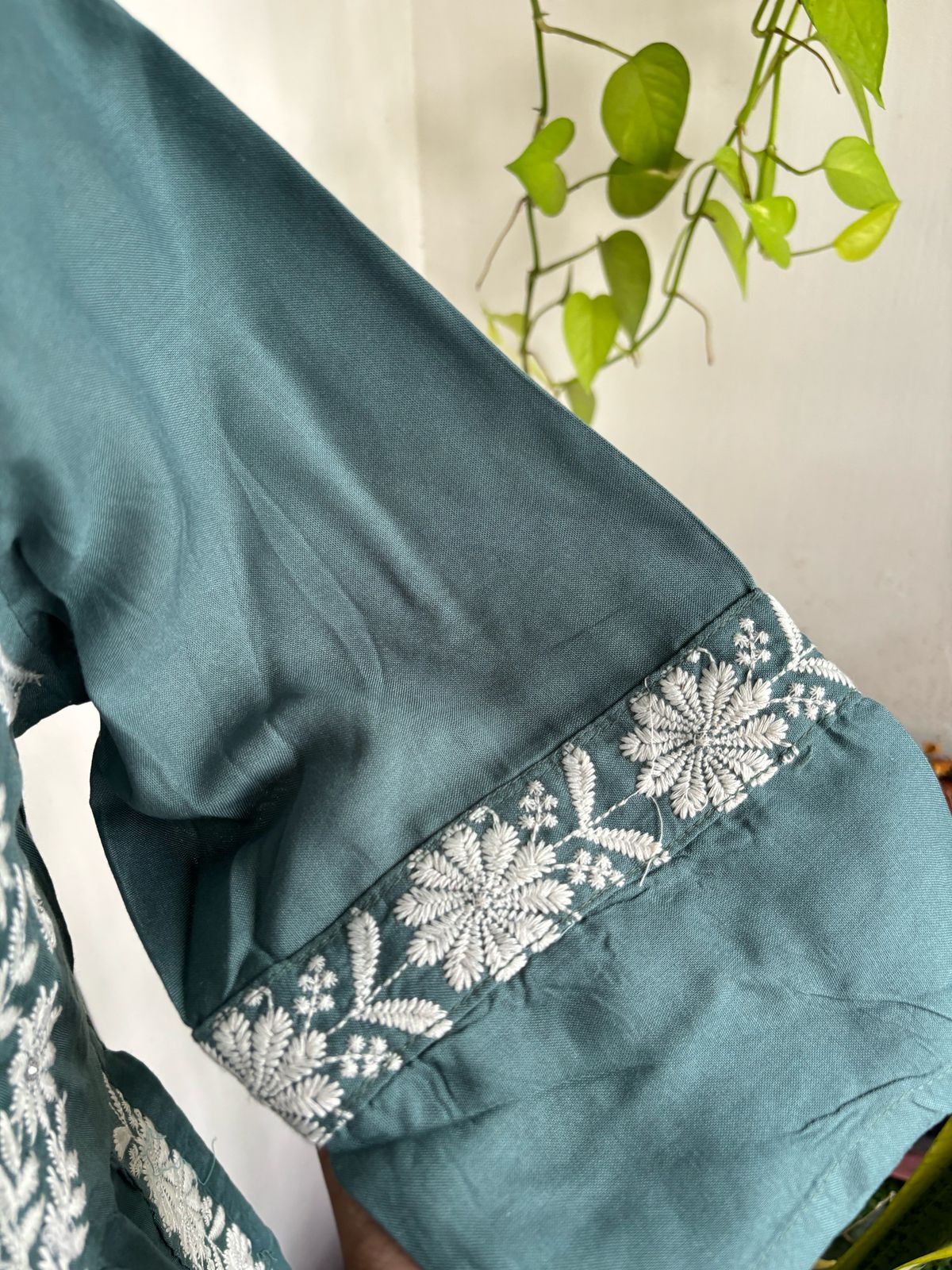 Mina - Teal Slub Cotton Kurti pant set