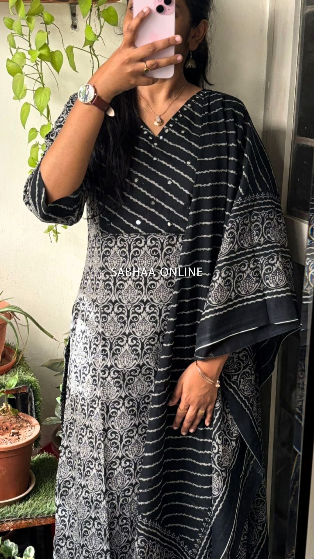 Yashoda - Black Cotton Kurti 3pc set with lining