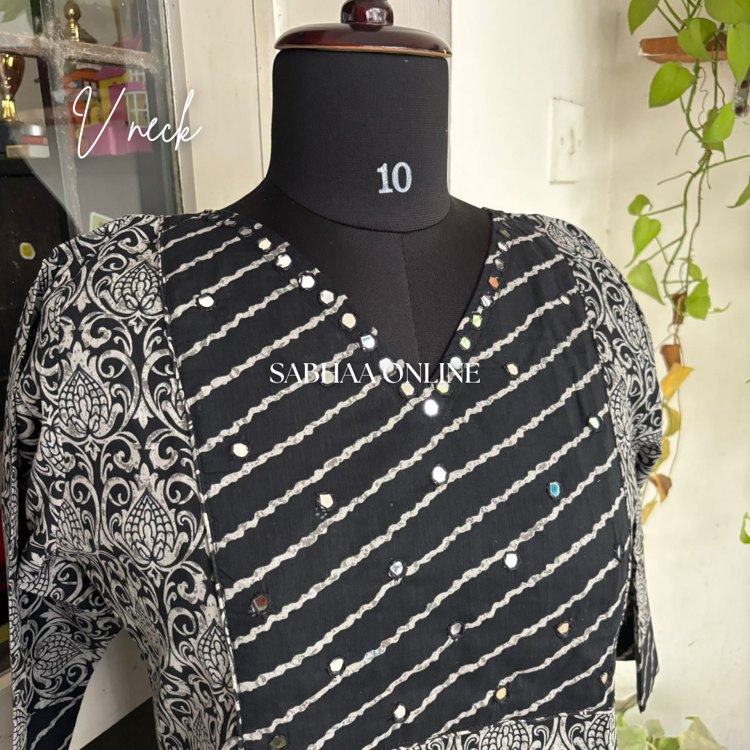 Yashoda - Black Cotton Kurti 3pc set with lining