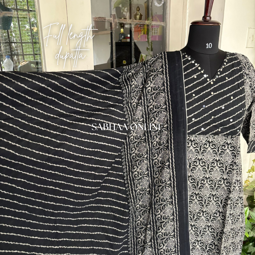 Yashoda - Black Cotton Kurti 3pc set with lining