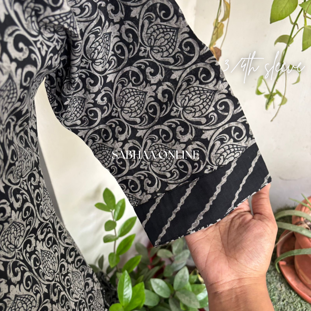 Yashoda - Black Cotton Kurti 3pc set with lining