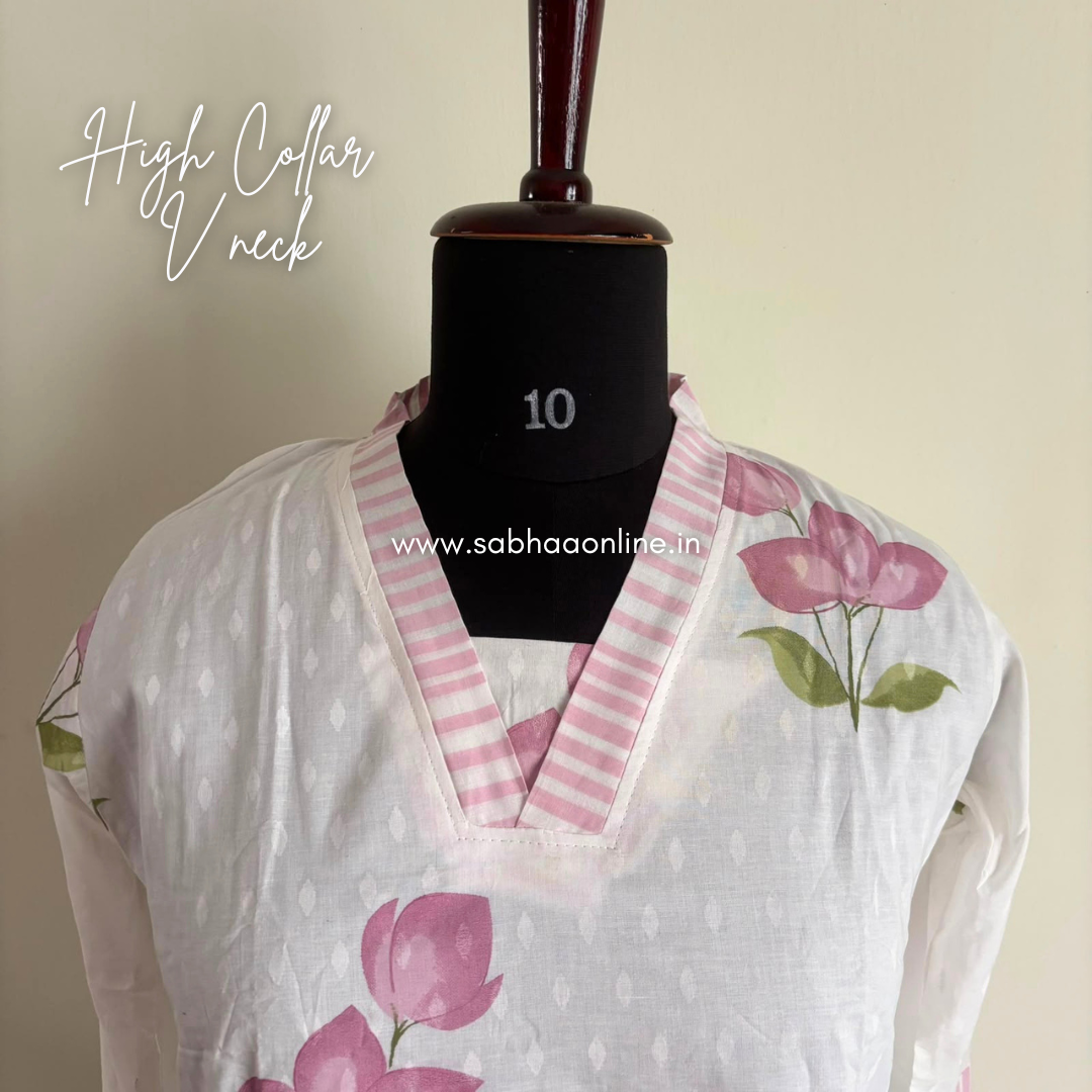 Evie - Ivory white and Lavendar Brush painted Cotton kurti 3pc set with lining - LN 68