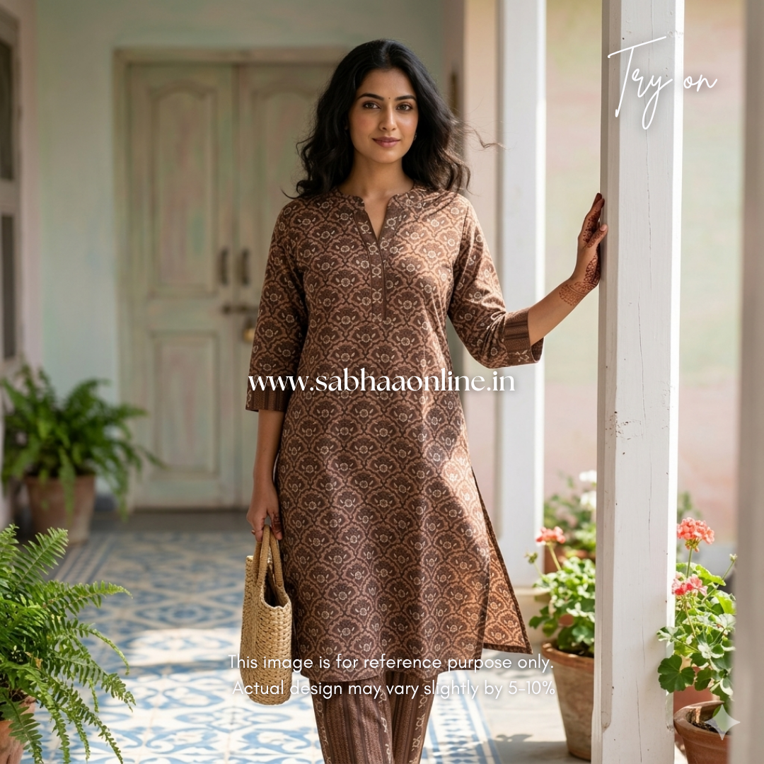 Lara - Brown Cotton kurti pant set with lining - LN 38
