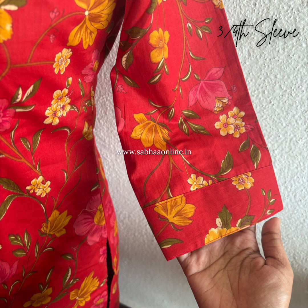 Jhanvi - Tomato Red Cotton kurti 3pc set with lining - LN 32