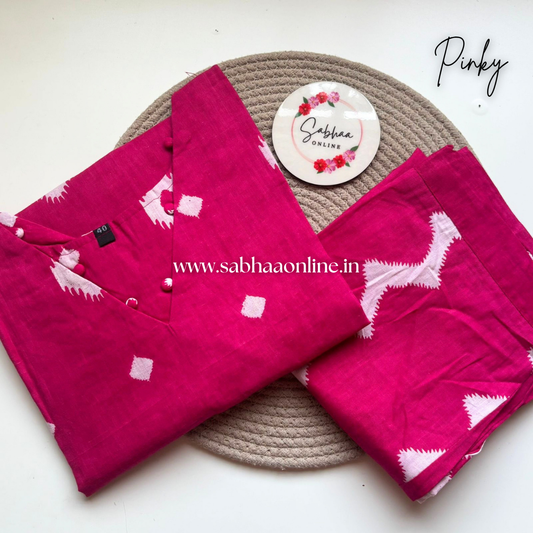 Pinky - Bright Pink Cotton kurti pant set with lining - LN 38