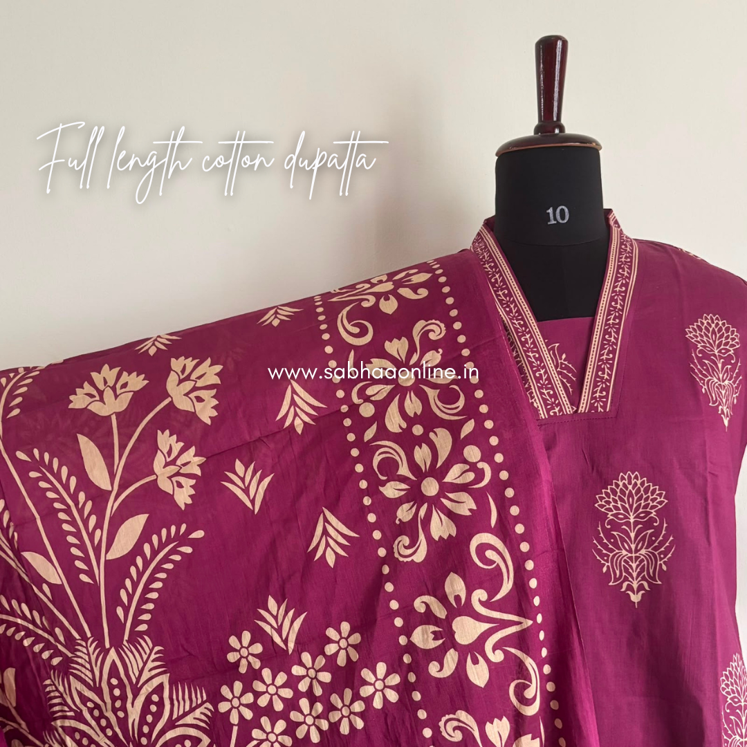Rebha - Plum Wine Cotton kurti 3pc set with lining - LN 68