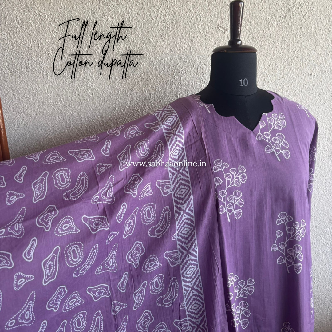 Aheli - Lavendar Cotton Kurti 3pc set with lining - LN 33