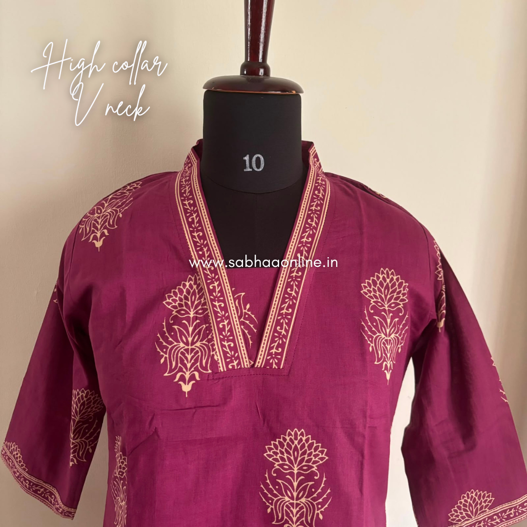 Rebha - Plum Wine Cotton kurti 3pc set with lining - LN 68