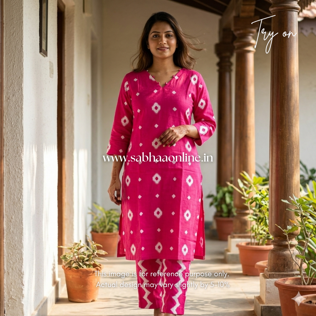 Pinky - Bright Pink Cotton kurti pant set with lining - LN 38