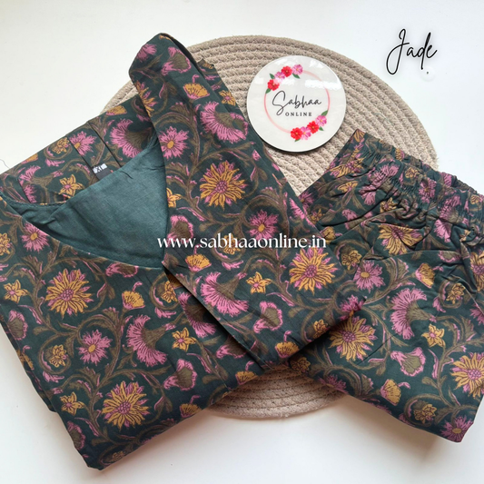 Jade - Dark Green Aline Cotton Coord set with lining - LN 38 (Size 2XL 44 ONLY)