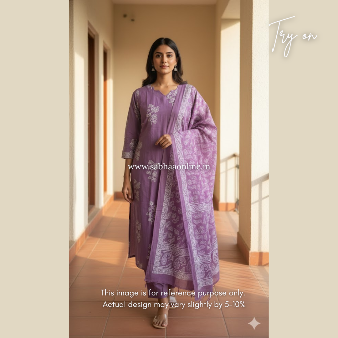 Aheli - Lavendar Cotton Kurti 3pc set with lining - LN 33
