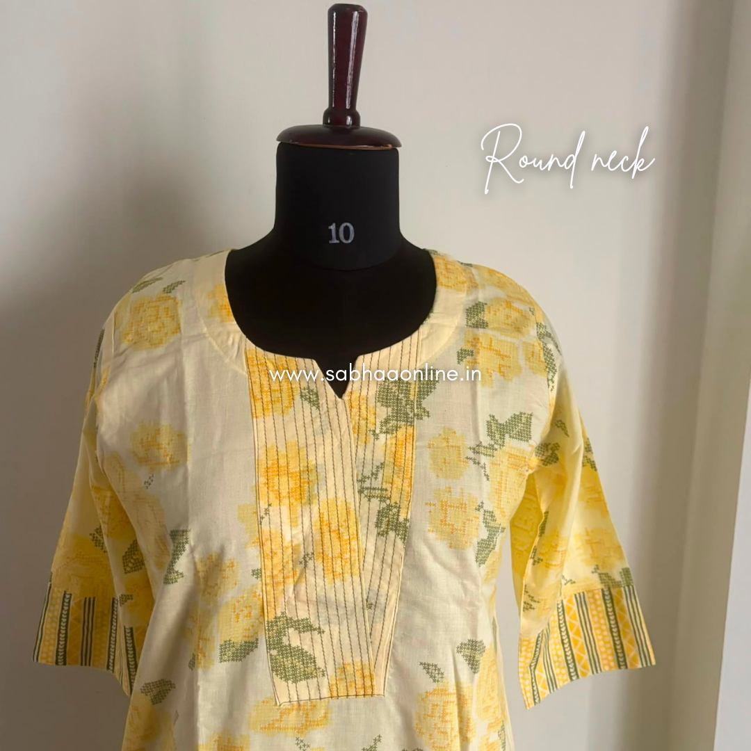 Nayana - Butter yellow cotton kurti pant set with lining (no duppata included)