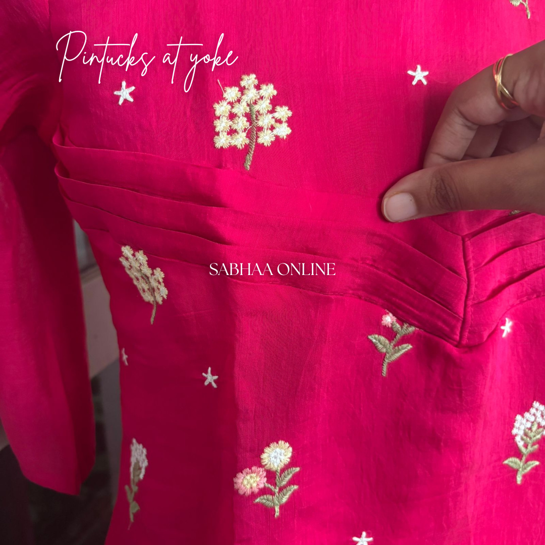 Maithreyi - Rani Pink Premium Mul Chanderi Kurti 3pc set with lining (Slim fit)