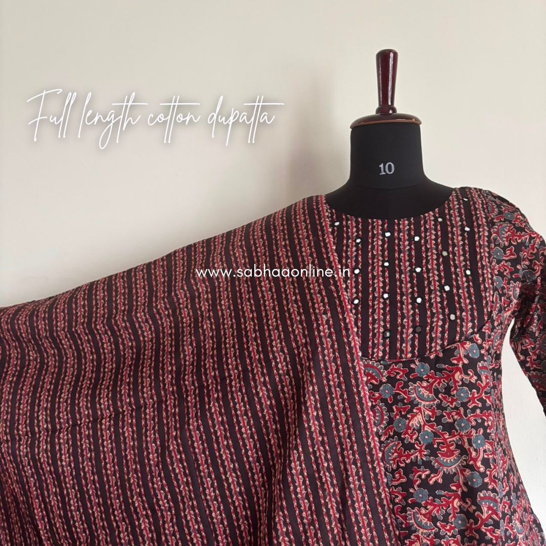Khushi - Black Ajrakh Cotton kurti 3pc set with lining - LN 68