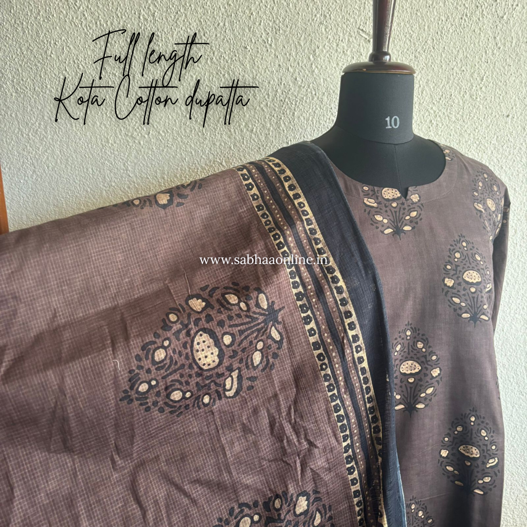 Ridhi - Taupe Brown Cotton kurti 3pc set with lining - LN 27