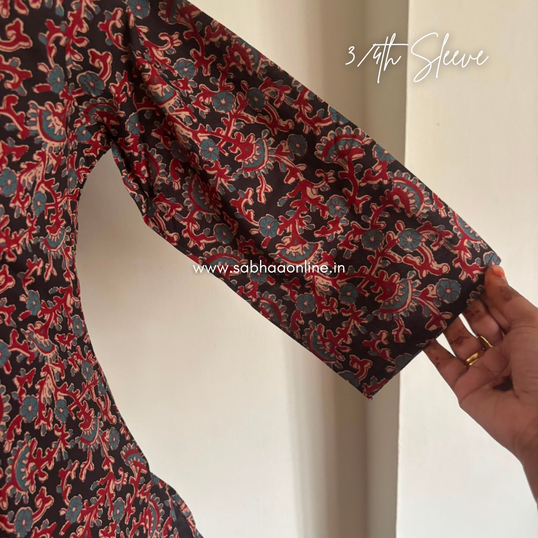 Khushi - Black Ajrakh Cotton kurti 3pc set with lining - LN 68