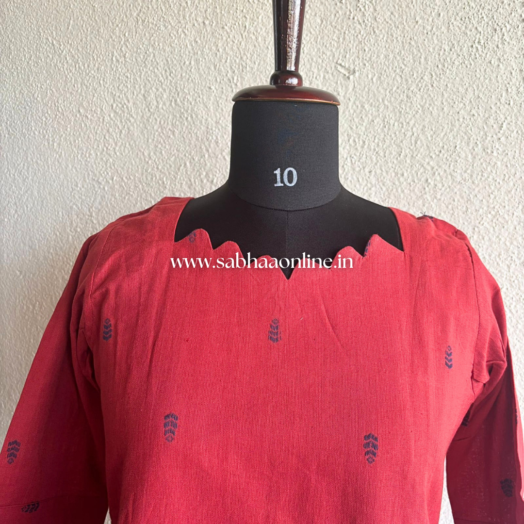Prasanna - Red Weaved Cotton kurti pant set (with lining ) - LN 39