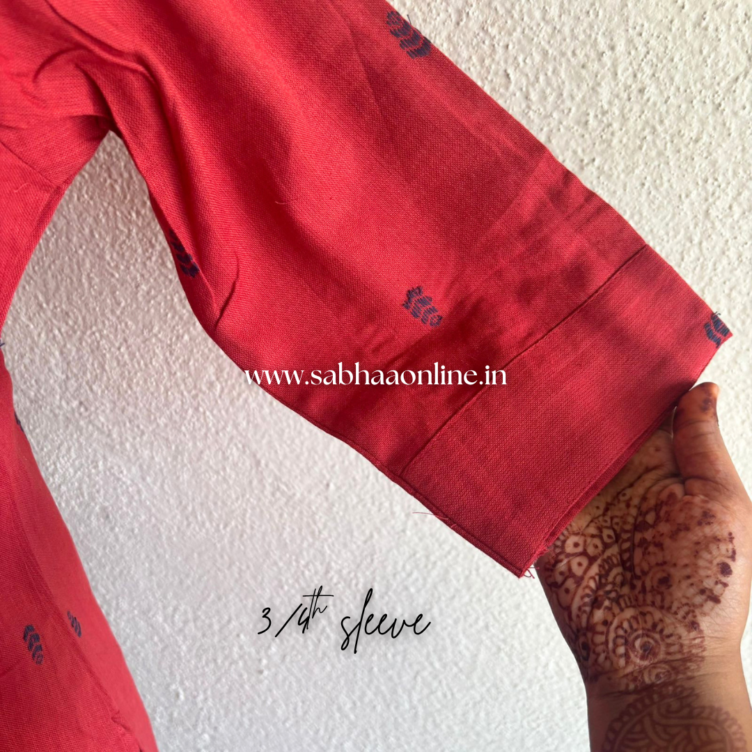Prasanna - Red Weaved Cotton kurti pant set (with lining ) - LN 39
