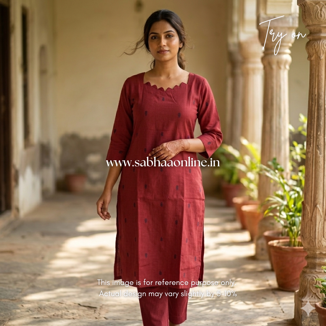Prasanna - Red Weaved Cotton kurti pant set (with lining ) - LN 39
