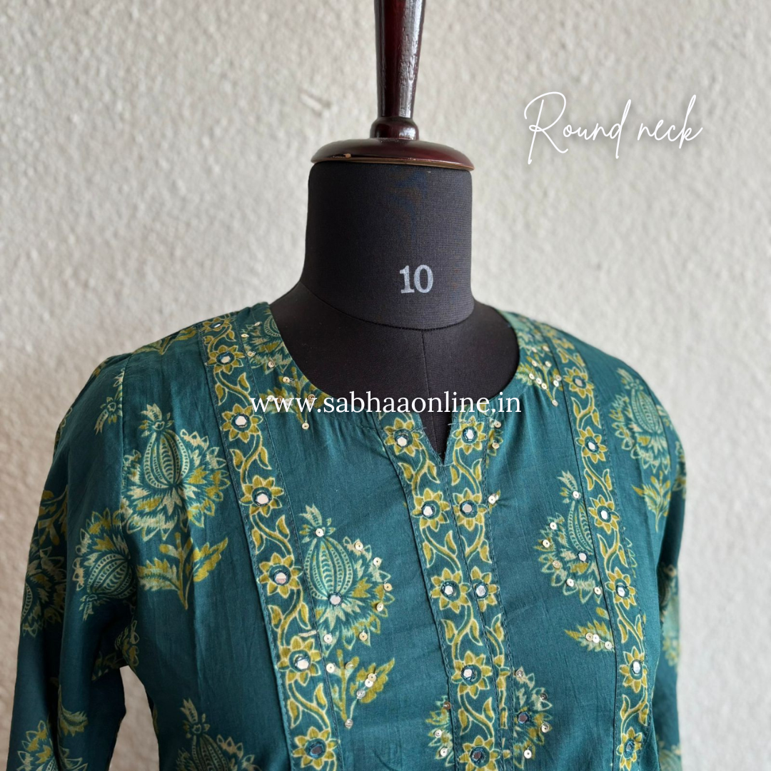 Divya - Teal and Green Cotton kurti 3pc set - LN25