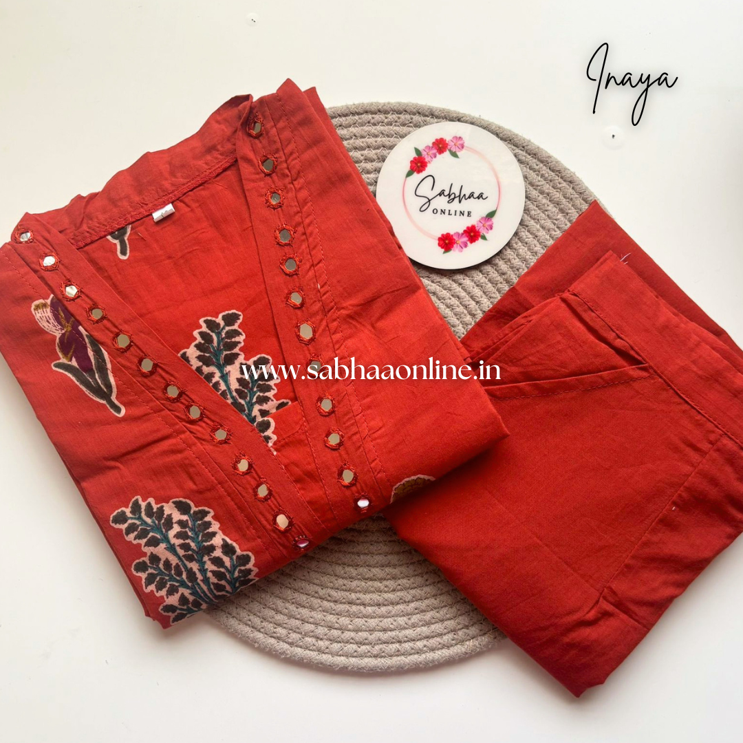 Inaya - Vermillion Orange Cotton coord set with lining - LN 43