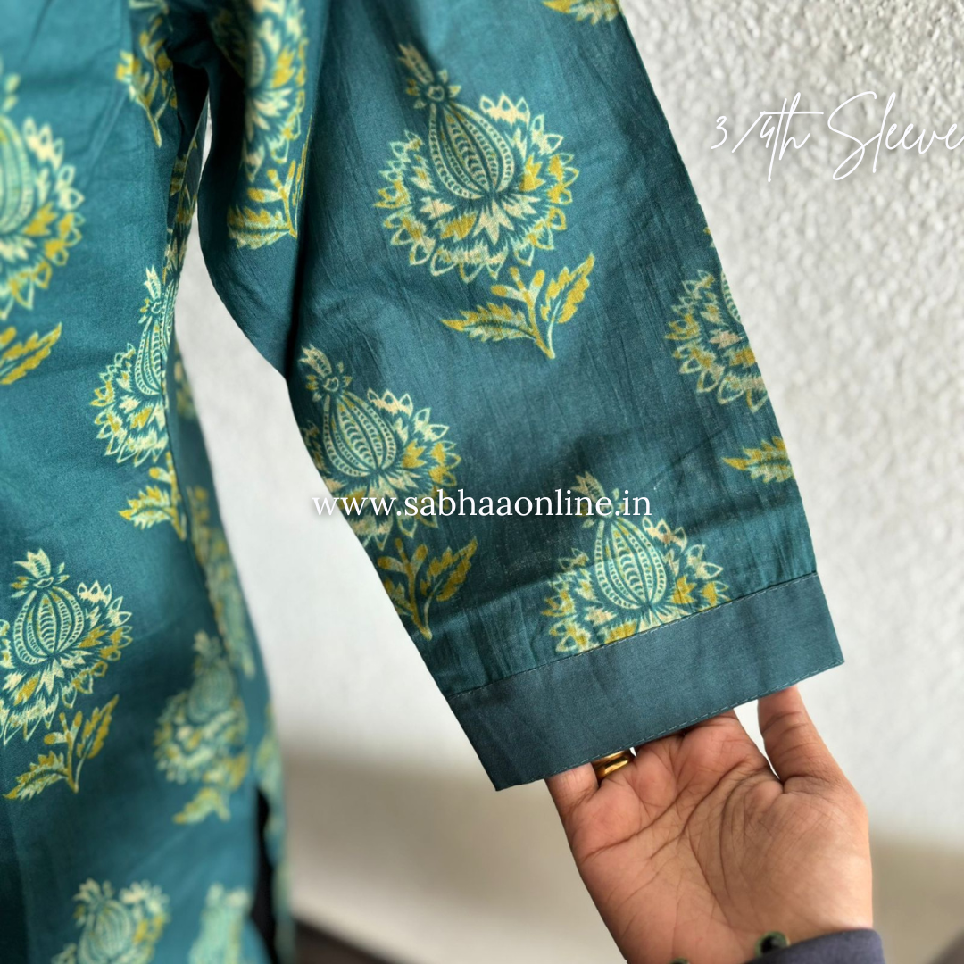 Divya - Teal and Green Cotton kurti 3pc set - LN25