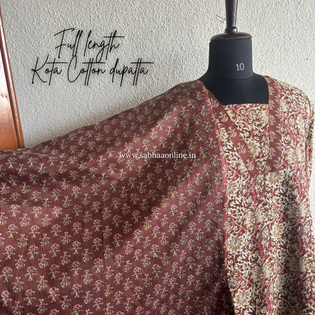 Akriti - Teracotta Brown Cotton kurti 3pc set with lining - LN 27