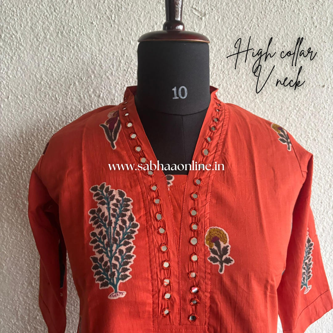 Inaya - Vermillion Orange Cotton coord set with lining - LN 43