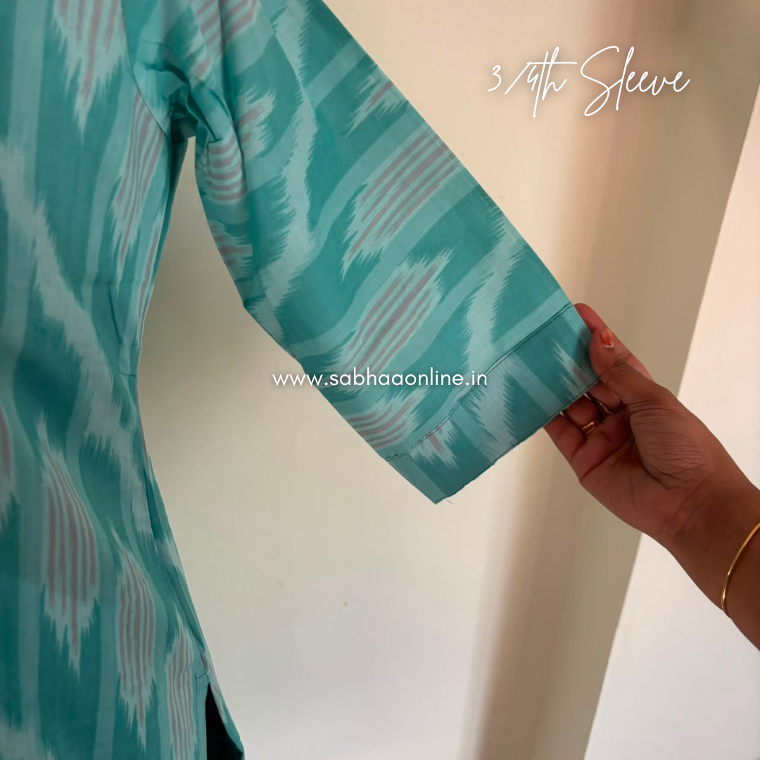 Lia - Sea green/Bright Turquoise blue Ikkat Cotton kurti 3pc set with lining - LN 69