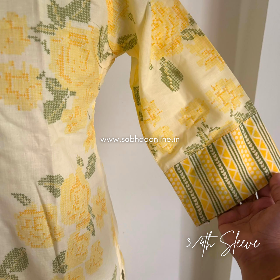 Nayana - Butter yellow cotton kurti pant set with lining (no duppata included)