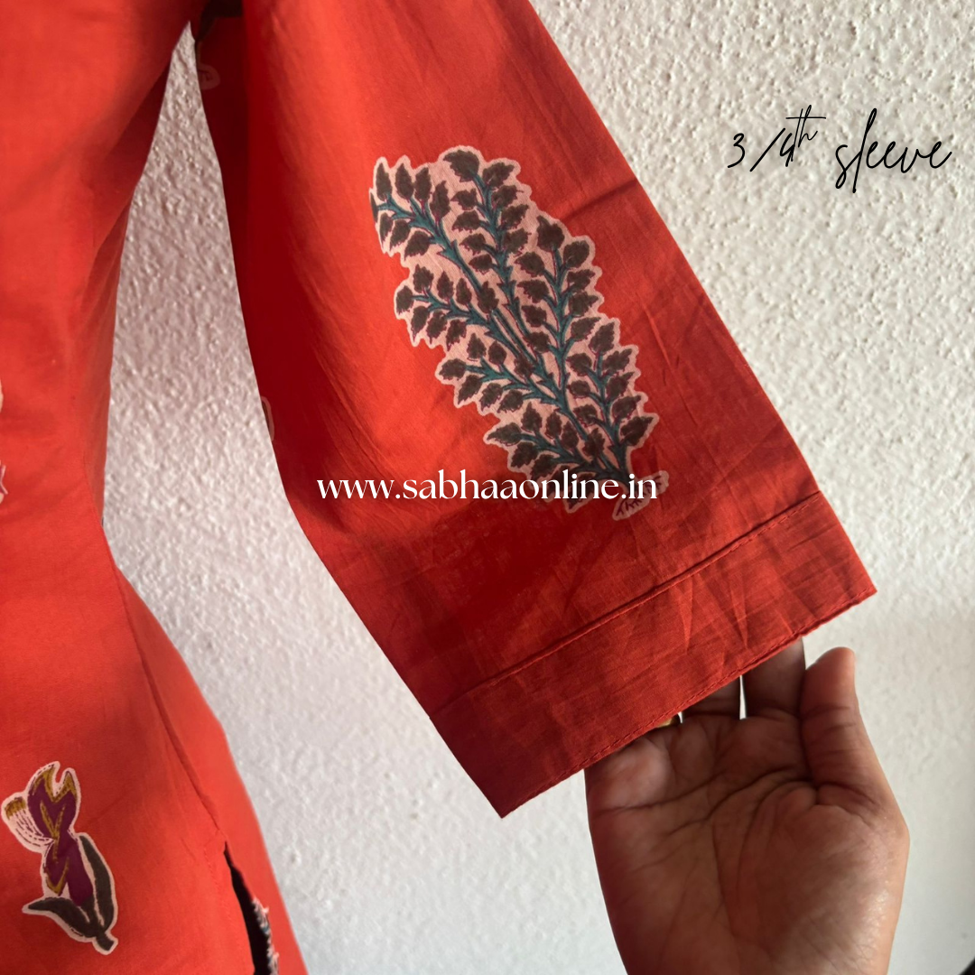 Inaya - Vermillion Orange Cotton coord set with lining - LN 43