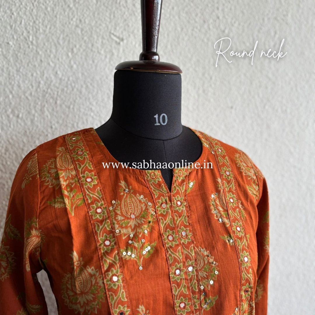 Divya - Orange Cotton kurti 3pc set - LN25