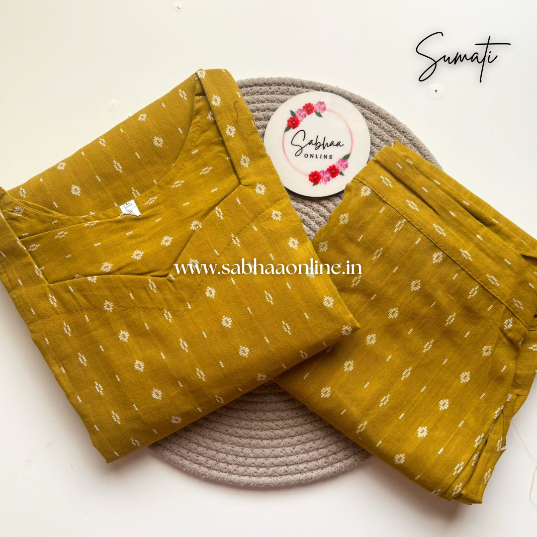 Sumati - Yellow Handloom Cotton coord set with lining - LN 43