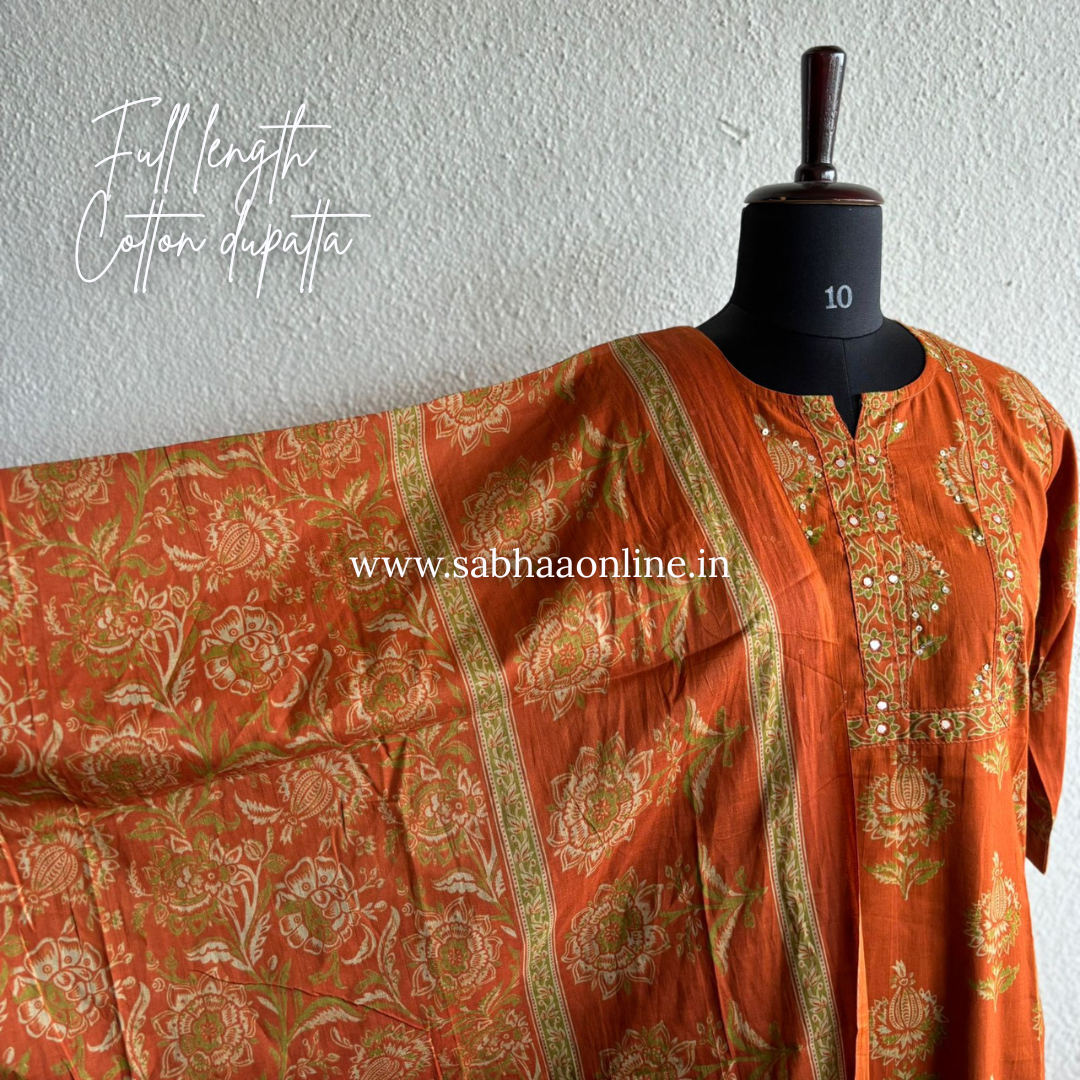 Divya - Orange Cotton kurti 3pc set - LN25