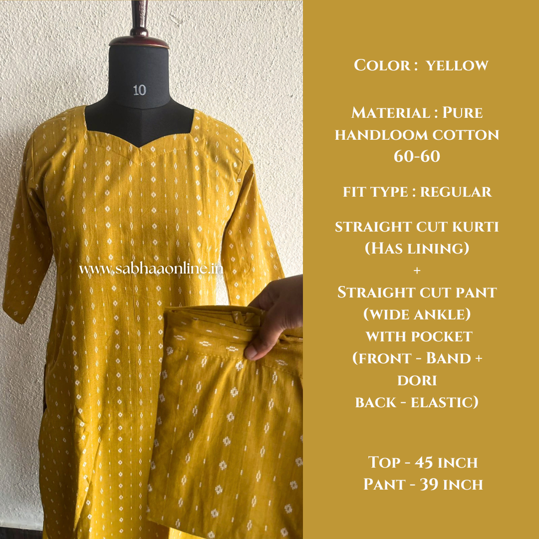 Sumati - Yellow Handloom Cotton coord set with lining - LN 43