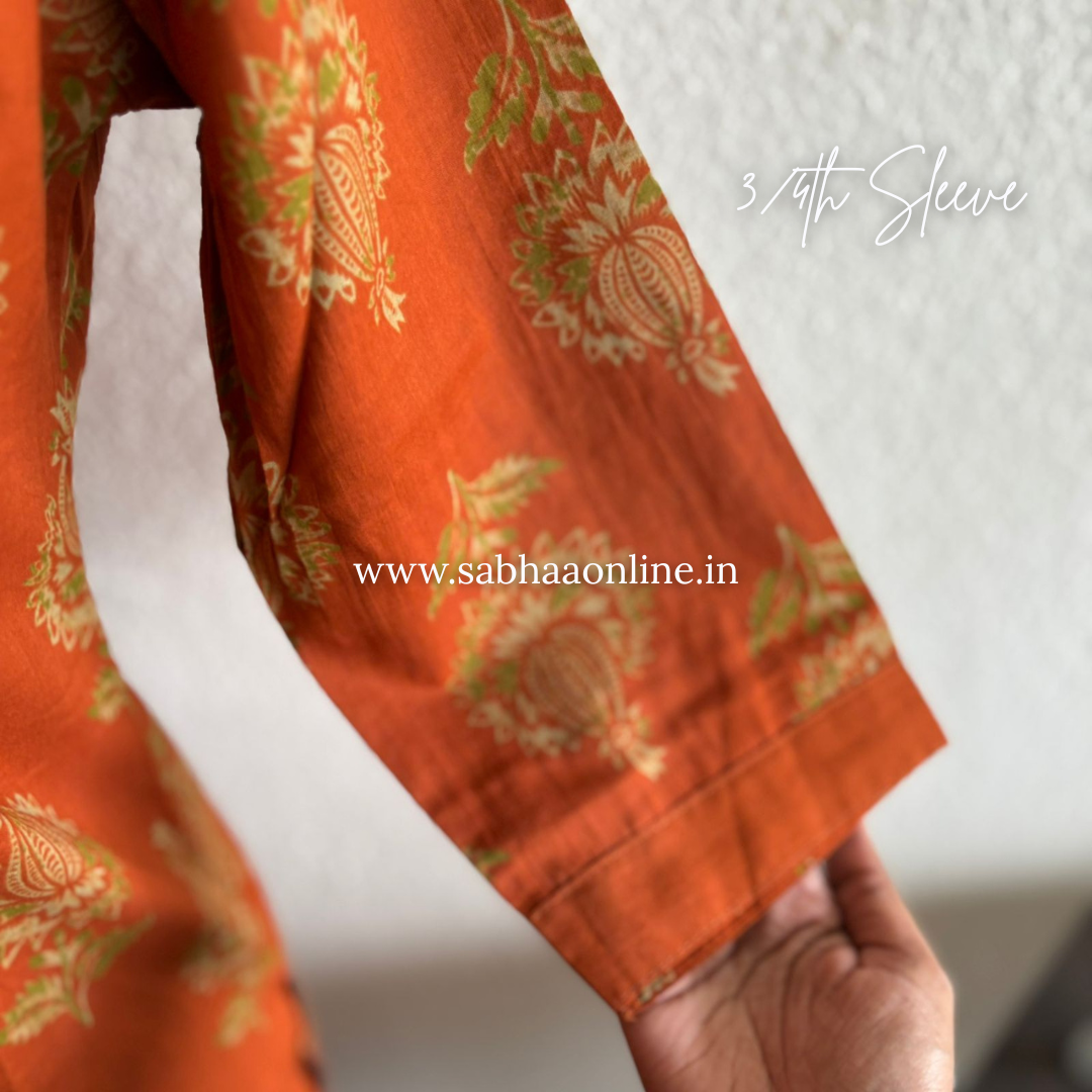 Divya - Orange Cotton kurti 3pc set - LN25