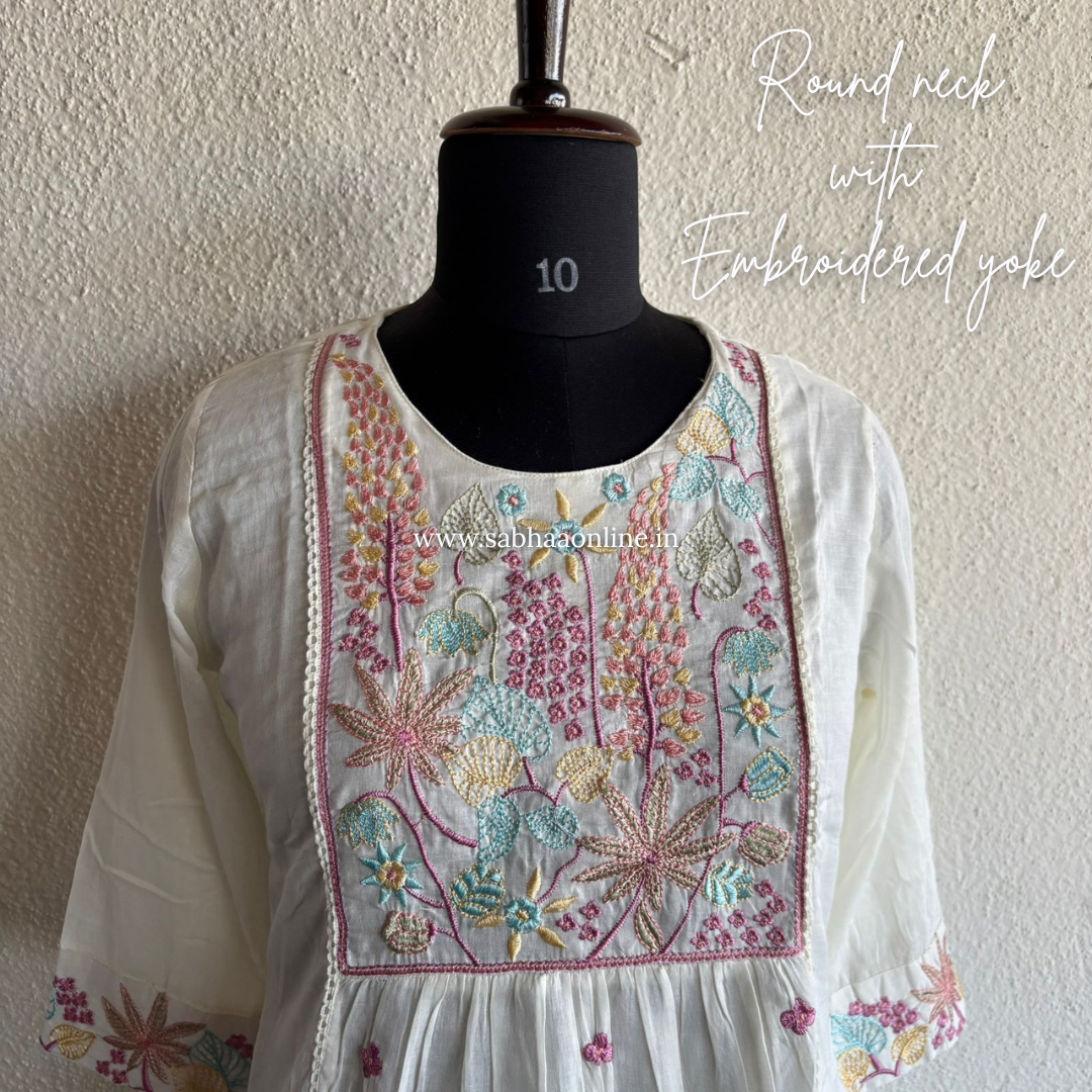 Anagha - Off White Mul Cotton Anarkali Kurti 3pc set with lining - LN 30