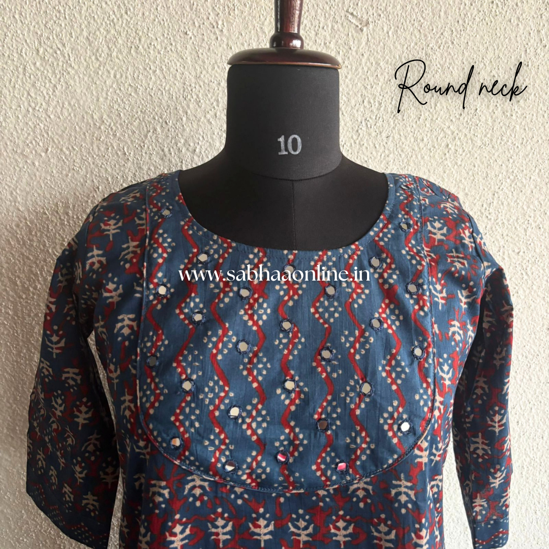 Vihana - Indigo printed blue and red cotton coord set with lining - LN 43