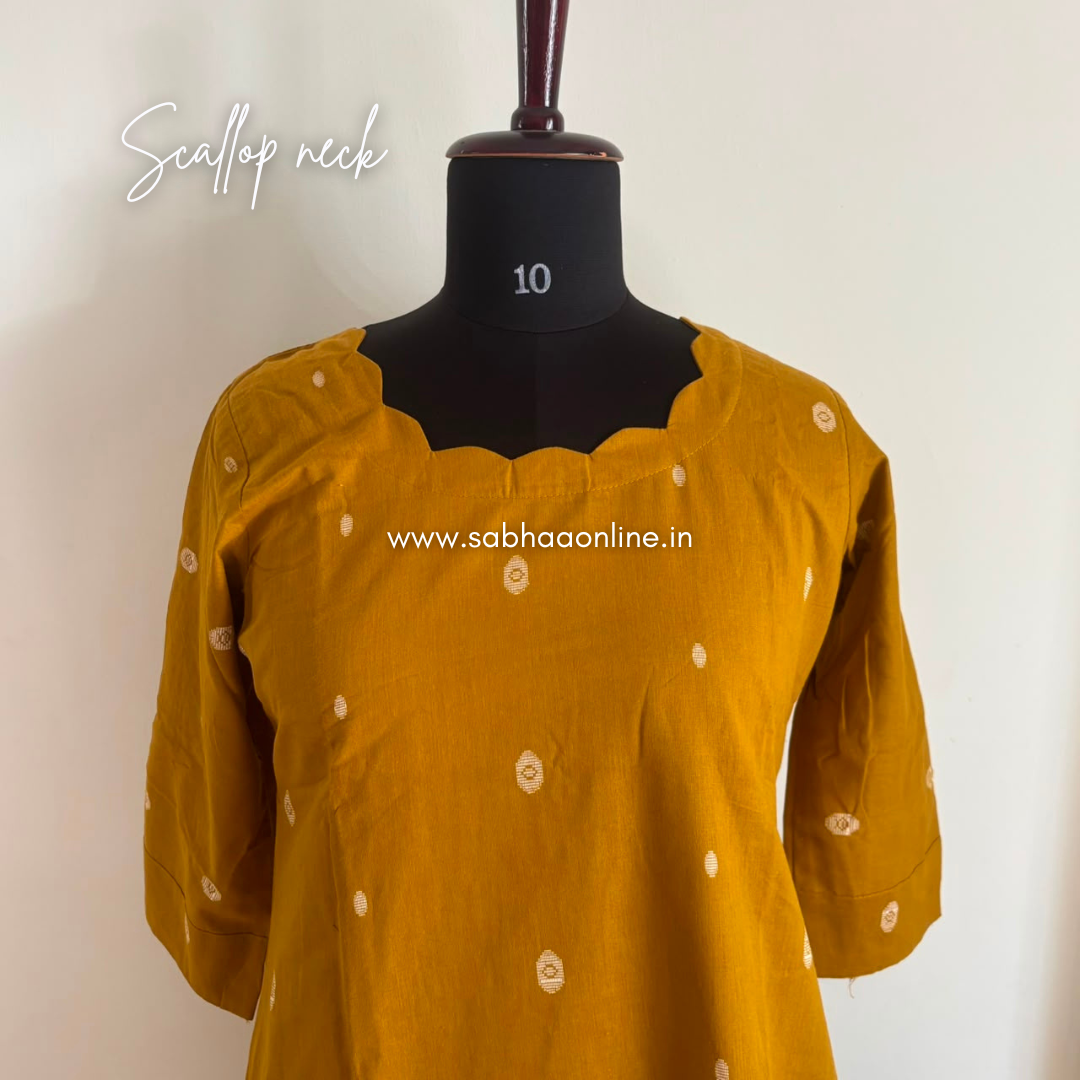 Devika - Mustard Yellow Soft Handloom butta Cotton kurti 3pc set with lining - LN 69