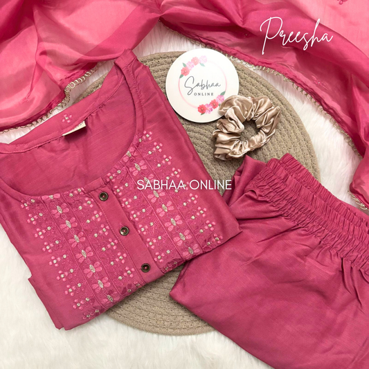 Preesha - Pink Viscose Festive Kurti 3pc set