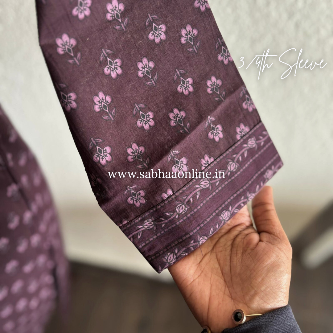 Sayali - Deep Plum Cotton kurti 3pc set - LN 25