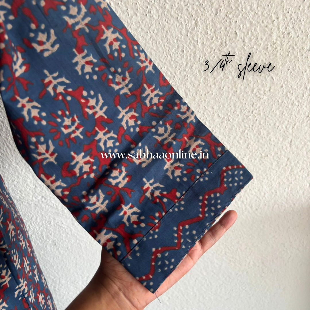 Vihana - Indigo printed blue and red cotton coord set with lining - LN 43