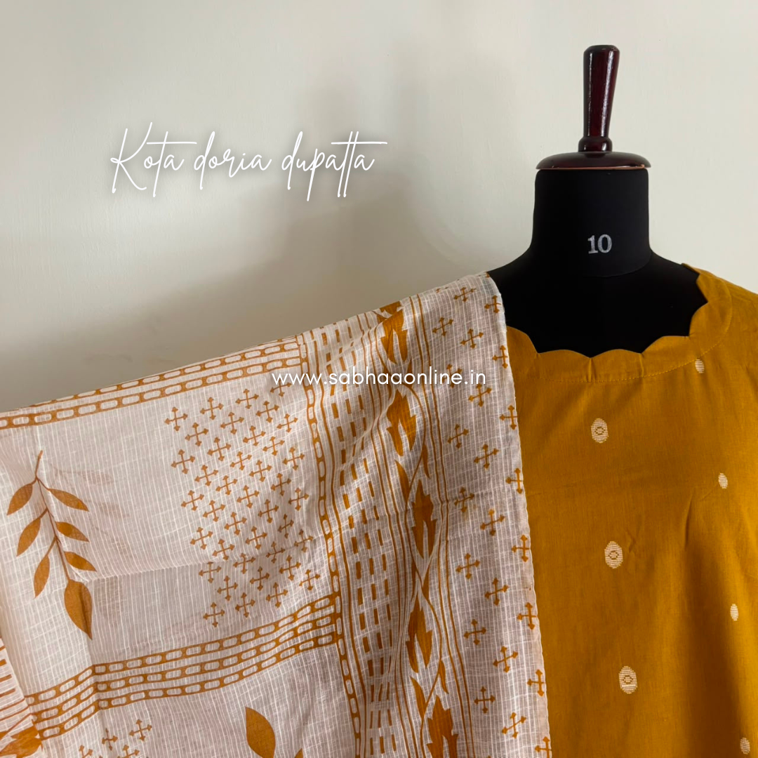 Devika - Mustard Yellow Soft Handloom butta Cotton kurti 3pc set with lining - LN 69