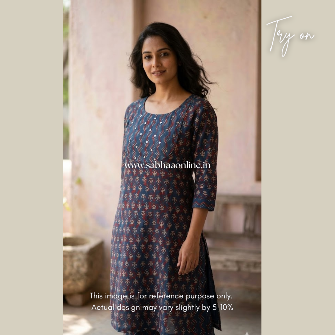 Vihana - Indigo printed blue and red cotton coord set with lining - LN 43