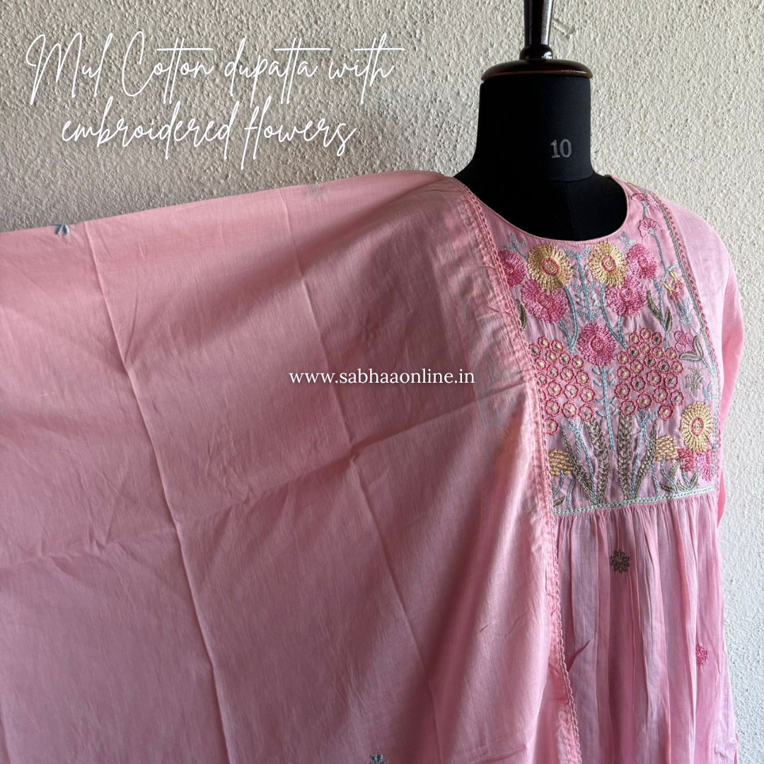 Anagha - Flamingo Pink Mul Cotton Anarkali kurti 3pc set with lining - LN 30