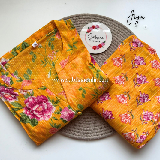 Jiya - Yellow Kantha Cotton coord set without lining - LN 48