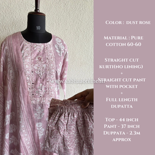 Sakura - Dust Rose Cotton kurti 3pc set - LN 25