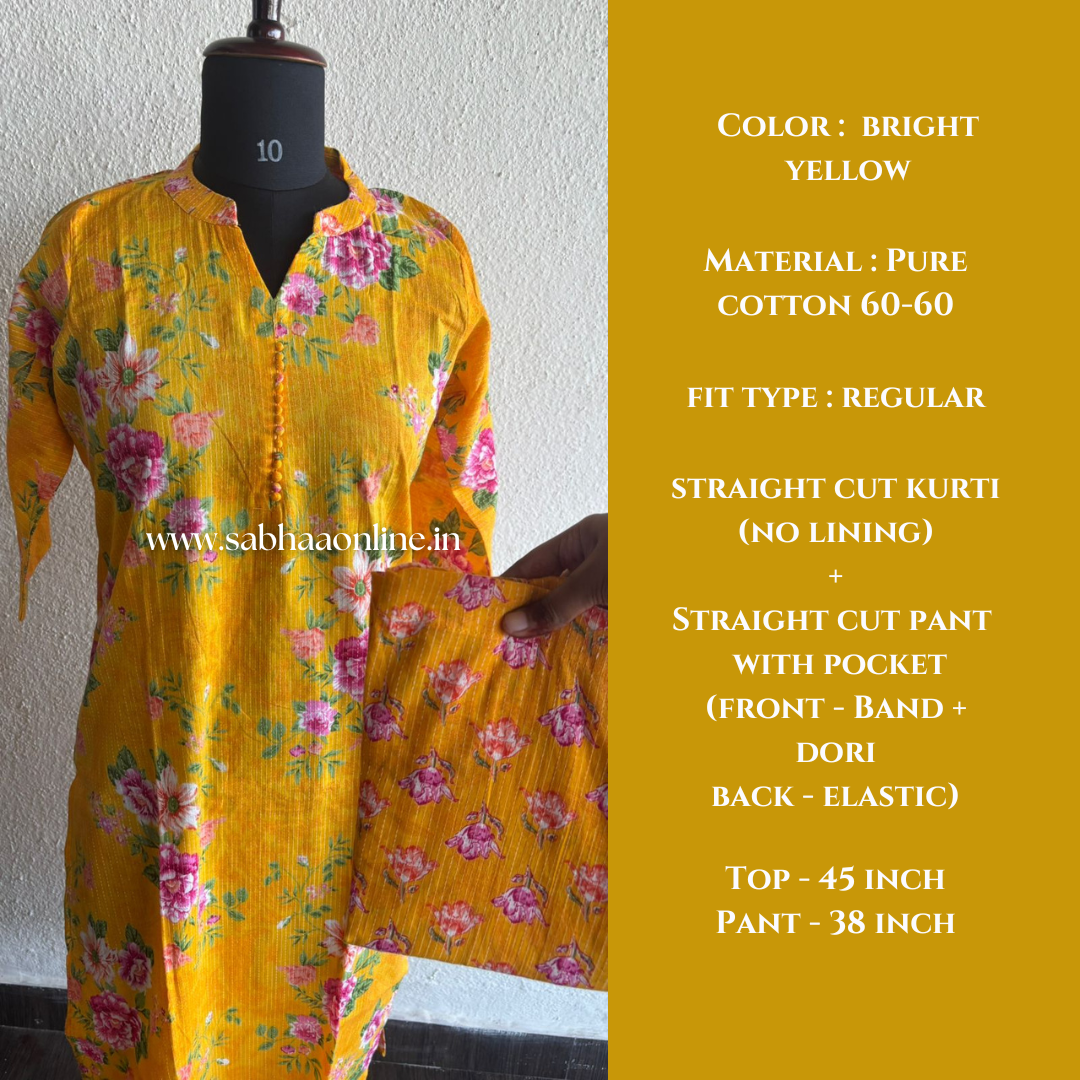 Jiya - Yellow Kantha Cotton coord set without lining - LN 48